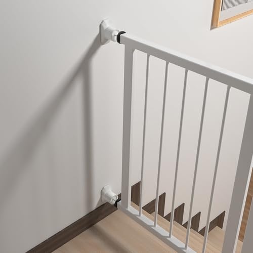 Pet gate stabilizer cups preventing scratches on a home wooden doorway