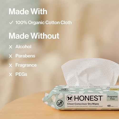 The Honest Company 100% Pure Organic Cotton Dry Wipes, Hypoallergenic, Multi-Use, Baby Facial Cloths, 192 Count - Image 7