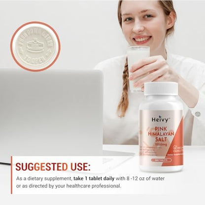 Nutritional facts panel on the Heivy Pink Himalayan Salt supplement container displaying third party tested information.