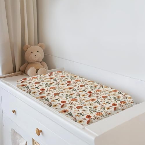 ZoUbqchY cottagecore floral leaves changing table pad sheet folded