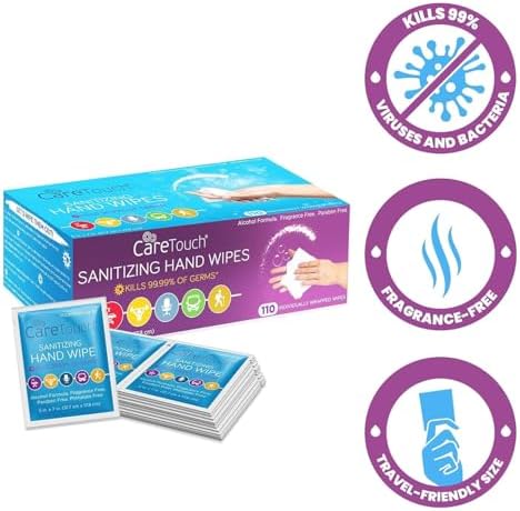 Care Touch Hand Sanitizer Wipes - 110 Hand Wipes Individually Wrapped - Travel Size - Sanitizing Wet Wipes for Home, Office & Outdoor Use - Image 2