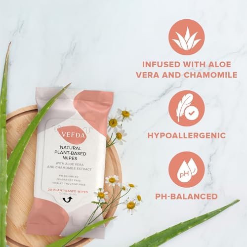 Veeda pH-balanced hypoallergenic wipes for intimate hygiene.