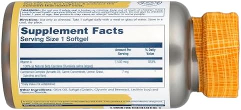 Solaray Food Carotene supplement facts and ingredients label