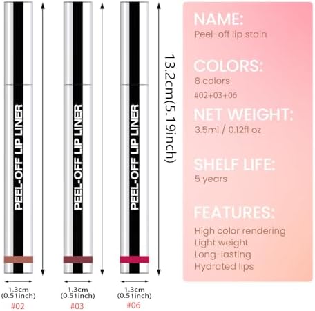 3 Pcs Matte Liquid Lip Stain Peel Off Lip Liner, Long Lasting Lip Tattoo, Waterproof & Transfer-Proof Lip Liner Peel Off Lip Gloss for All Skin Types. #02+#03#06 - Image 7
