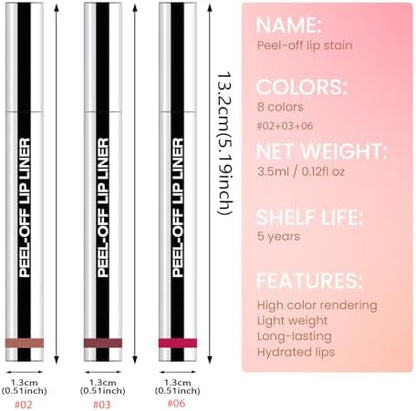 3 Pcs Matte Liquid Lip Stain Peel Off Lip Liner, Long Lasting Lip Tattoo, Waterproof & Transfer-Proof Lip Liner Peel Off Lip Gloss for All Skin Types. #02+#03#06 - Image 7