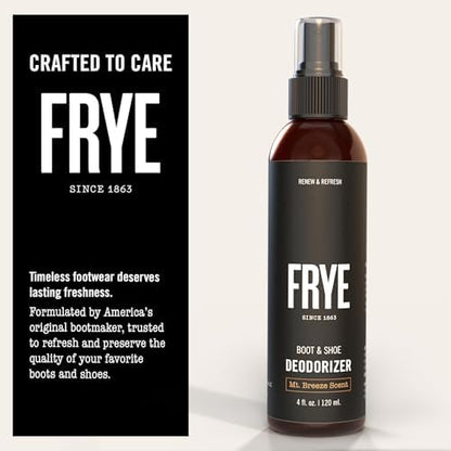 Frye premium footwear refresher spray back label showing product directions and genuine ingredients list