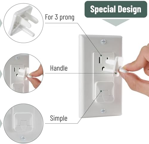 White child safety outlet covers installed on wall