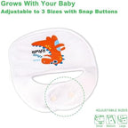 Dinosaur themed graphic prints on Benoxine baby bibs