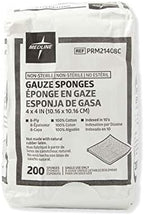 Four by four inch cotton gauze pads stacked closely together