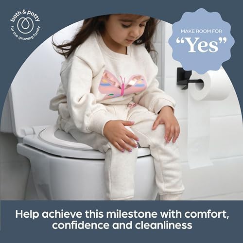 Dreambaby soft and comfortable toddler toilet seat topper placed on a round toilet
