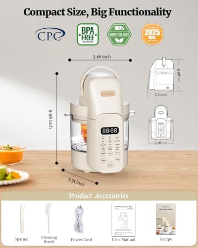 Baby Dolce multi-functional blender demonstrating one step automatic cooking and grinding feature