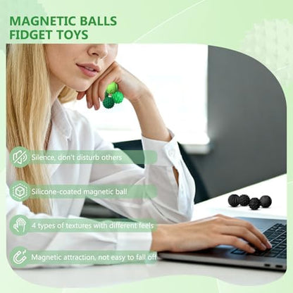8-Pack Silicone Magnetic Sensory Fidget Balls, Stress Relief Toys for Adults and Teens(14+), Suitable for Autism ADHD Anxiety, Office Desk Fun Tactile Toy(Black&Green) - Image 7