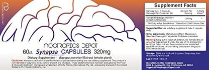 Nootropics Depot Bacopa Monnieri 60 capsules supplement facts and ingredient label