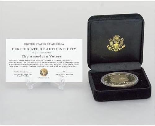 Twenty-four karat gold plated American Eagle Liberty tribute coin on desktop stand