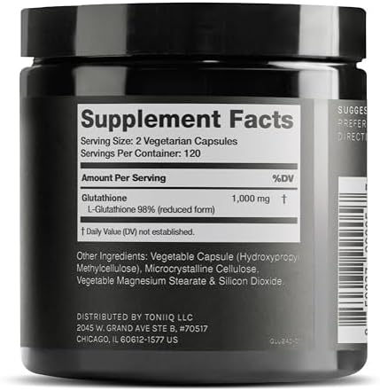 Toniiq Glutathione 1000mg capsules label details