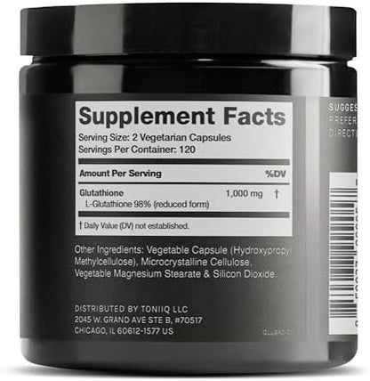 Toniiq Glutathione 1000mg capsules label details