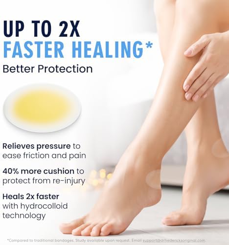 Waterproof blister pads for toes and heels highlighting the forty percent more cushioning feature.