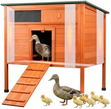 Insulated Duck Coop Warm Duck House for Outside Wooden Duck House with Larger Windows, Chicken coop with Perches, Ramp, Openable Roof - Image 2