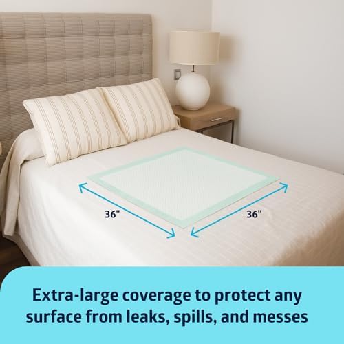 Close up view of the blue waterproof backing on the extra large protective underpad.