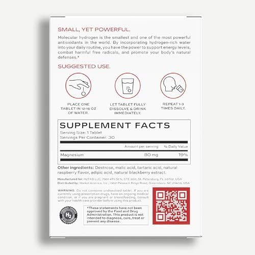 H2TAB antioxidant water enhancer supplement tablets side panel with magnesium details