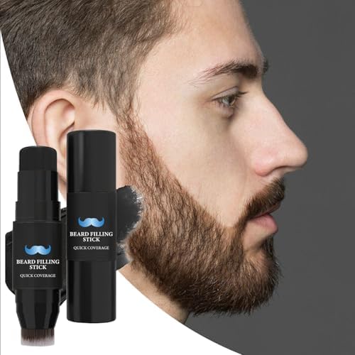 OKAQEE waterproof beard cosmetic being applied to fill sparse mustache areas.