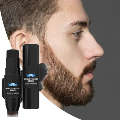 OKAQEE waterproof beard cosmetic being applied to fill sparse mustache areas.