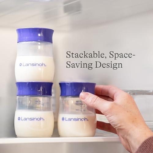 Side view of Lansinoh breastmilk bottles with measurement markings