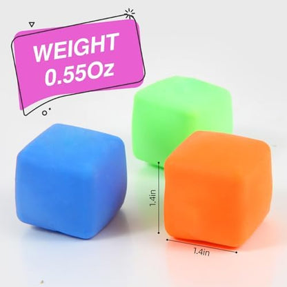 Neec colorful dough stress balls being squeezed to show the slow rising tactile effect.