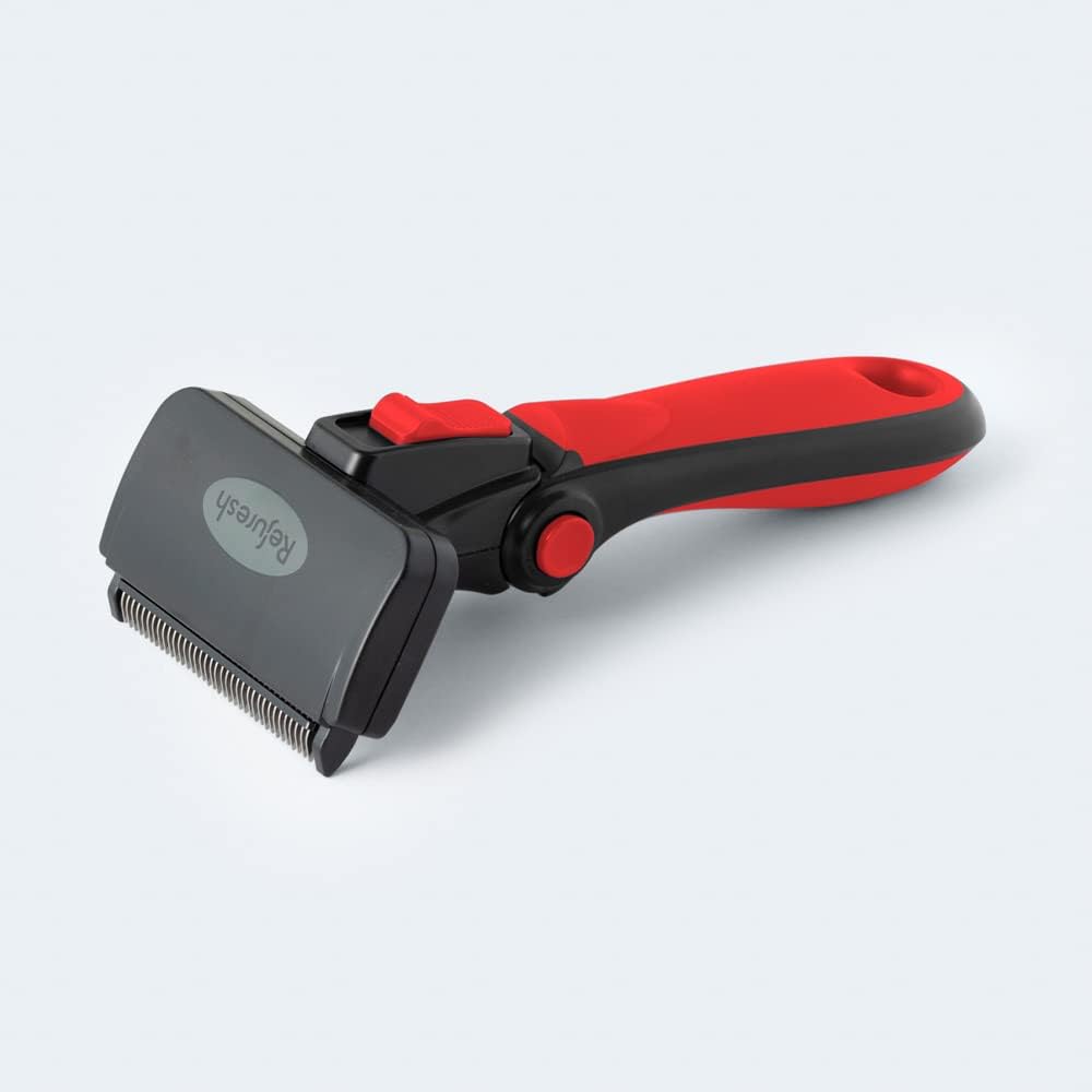 Refuresh professional quality dog grooming brush medium red model angled profile.