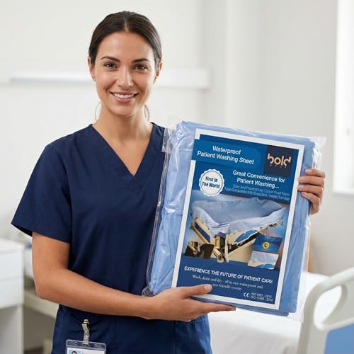 Folded reusable medical washing sheet highlighting the compact and washable material design.