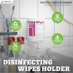Side profile of wall mounted wipes organizer in a kitchen setting