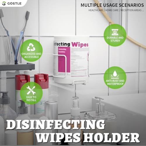 Side profile of wall mounted wipes organizer in a kitchen setting