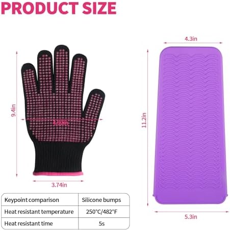 Premium thermal protection gloves and flexible purple storage pouch for curling irons