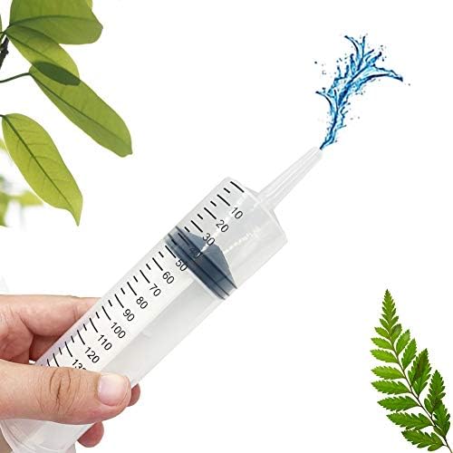 Clear plastic 150ml syringe barrel with non-toxic plunger for personal care.