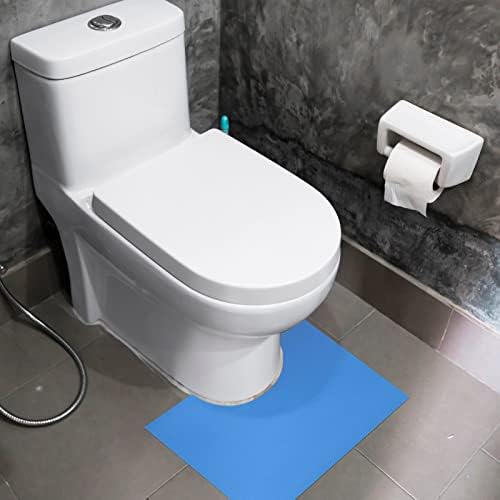 U shaped non slip commode floor mats placed perfectly around a white toilet base.