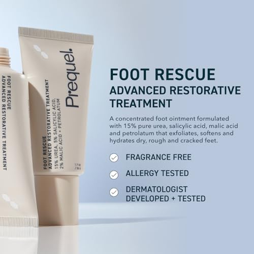 Prequel Foot Rescue ointment packaging showcasing fifteen percent pure urea ingredient label