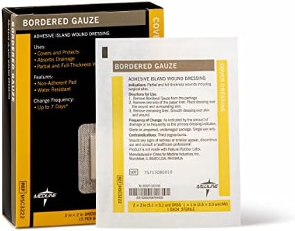 Close up view of the four layer composite medical bandage highlighting the non stick pad.