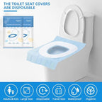 Individually wrapped travel toilet seat shields next to a travel handbag