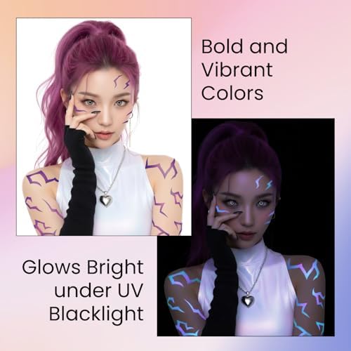 Blacklight activated neon blue temporary tattoos on arm
