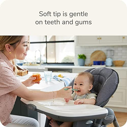 NUK infant spoons demonstrating the built-in rest support keeping the tip off the table surface.