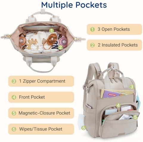 Mommore small neoprene diaper bag backpack worn by a parent demonstrating comfortable shoulder straps.