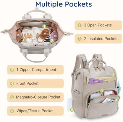 Mommore water resistant neoprene daypack attached to stroller handlebars with straps