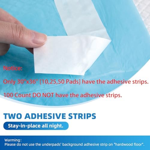 SOFYFINE waterproof adult chucks underpads laid flat on a mattress highlighting dual adhesive strips