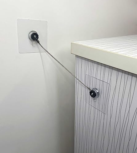 Omypuehen ten inch no drill furniture anchors attached to the back of a wooden shelf unit