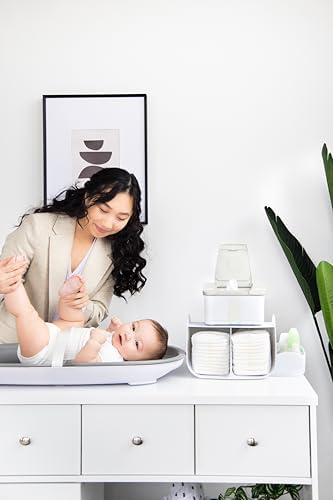 Side view of Ubbi nursery caddy with detachable storage bin