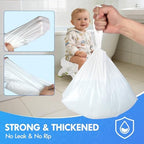 Disposable potty bag being placed into a portable travel potty