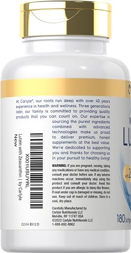 Carlyle eye health vitamins bottle showing 40mg potency