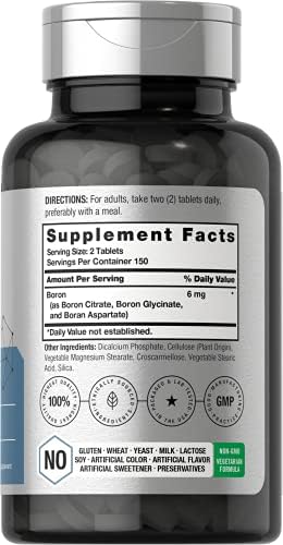 Horbäach Triple Boron Complex trace mineral supplement showing supplement facts and clean ingredient list