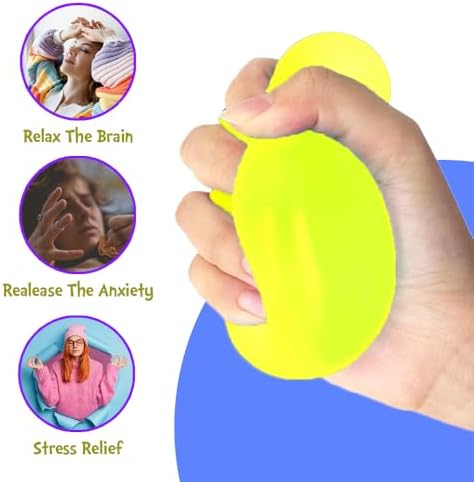 Handheld view showcasing the compact size of the yellow stress relief cube.