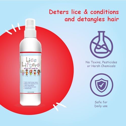 Family sized 8 fluid ounce bottle of Lice Lifters Mint Detangler for daily use